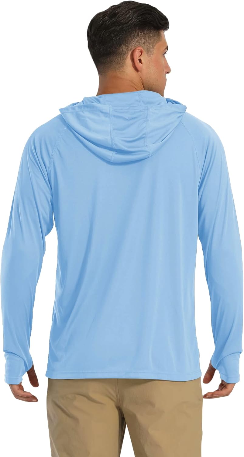 Men Hooded UPF 50+ Sun Protection T Shirts Long Sleeve Athletic Fishing Shirts Rash Guards