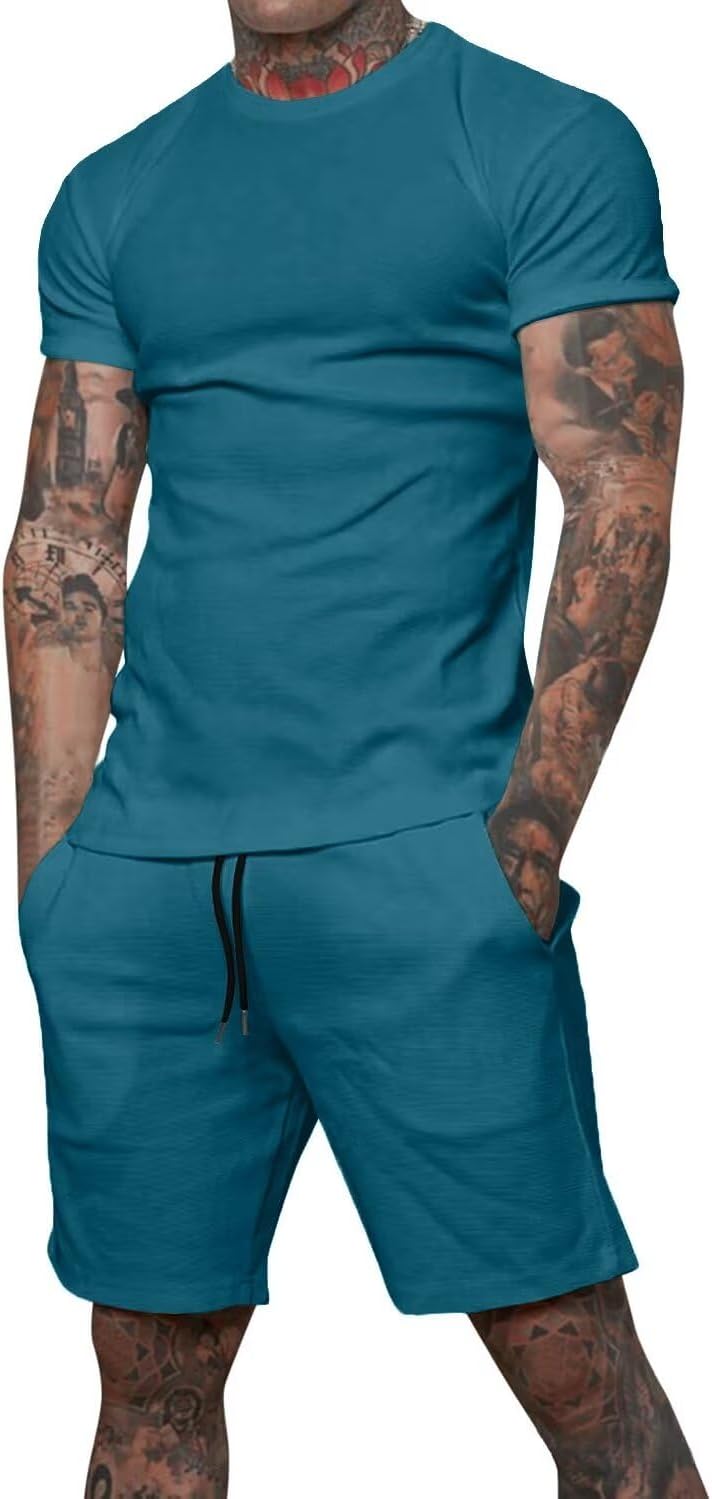 Men Short Sets 2 Piece Outfits Fashion Summer Tracksuits Casual Shirt and Shorts Set
