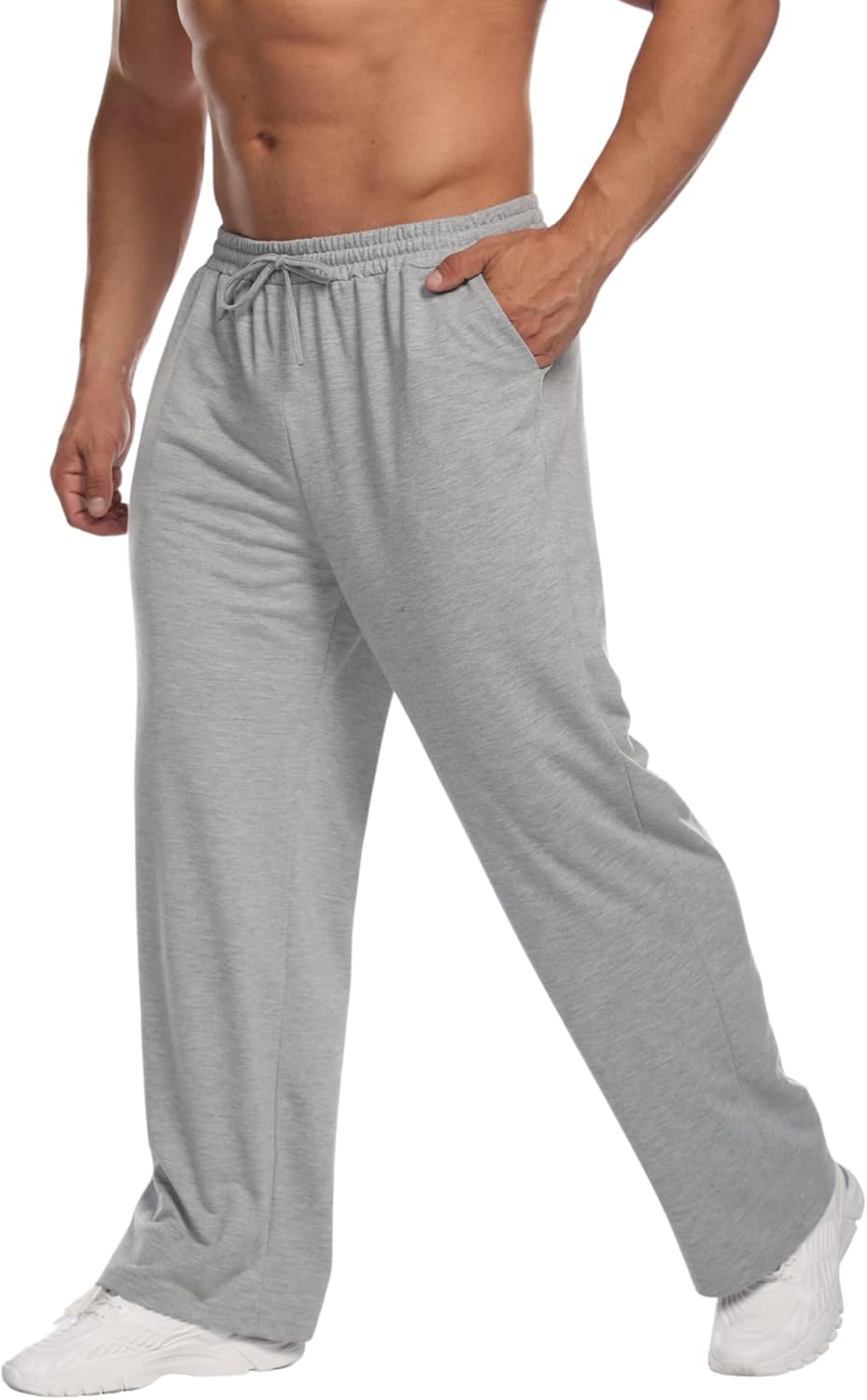 Men's Lightweight Sweatpants Open Bottom Sweat Pants for Men Straight Leg Gym Sweatpants Lounge Pants with Pockets