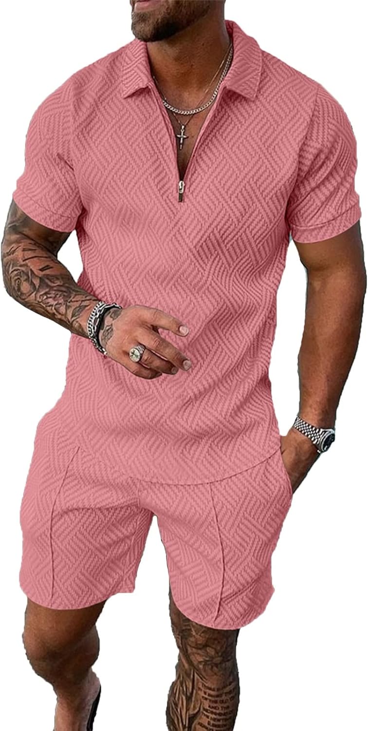 Men‘s Track Suits 2 Piece Summer Short Sets Outfits Fashion Polo Shirt Casual Short Sleeve and Shorts set