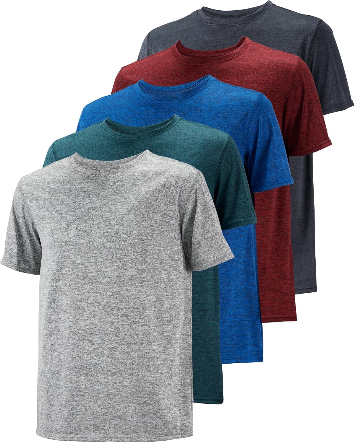 5 Pack Men Workout T-Shirts Quick-Drying Athletic Short Sleeve Crew Neck Running Gym Tee Tops